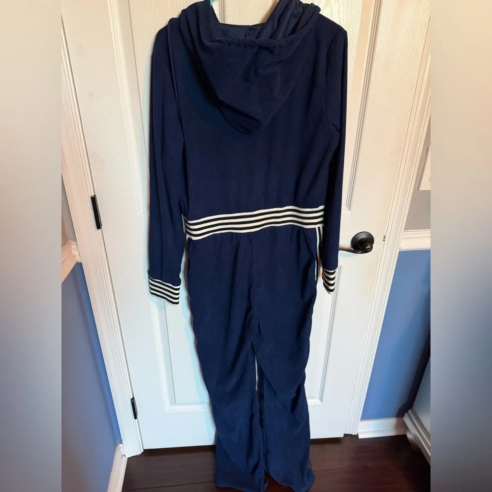 Oyrosy Revolve Retro Sports Hooded Zipper Dark Blue Knitted Jumpsuit NEW XL